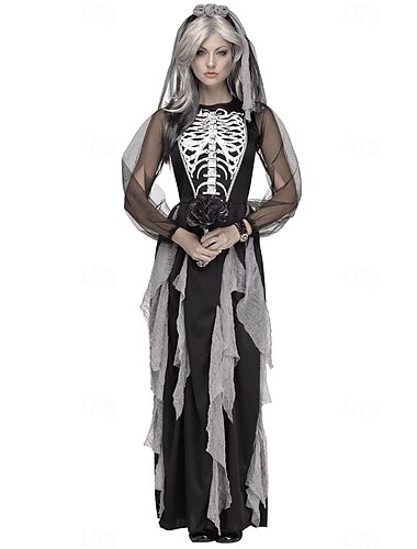  Skelet Kranium Spøgelsesagtig brud Djævel Halloween Cosplay kostume Festkostume Maskerade Dragter Cosplay Voksne Dame Maskerade Mardi Gras Ydeevne Fest Halloween Nemme Halloween kostumer Klæd dig ud