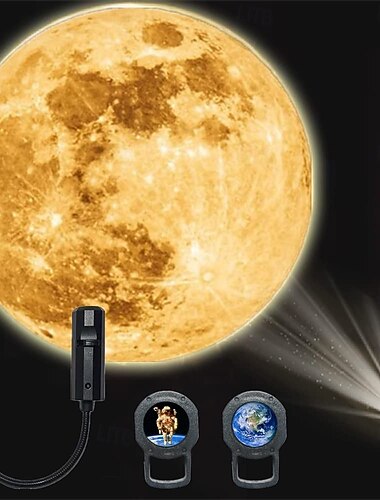  Lampada da astronauta con proiettore lunare e terrestre, luce notturna a 360°, luce di proiezione lunare USB, luce notturna a forma di stella, illuminazione di ricarica con 3 modalità, lampada