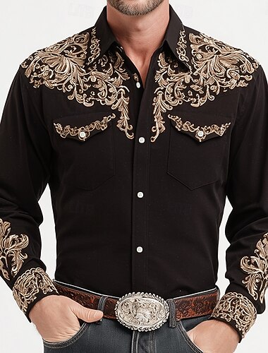  Per uomo Rotellina Stampa Floreale Etnico Camicia Camicia Western Camicia da cowboy Manica Lunga Vintage Retrò All'aperto Casuale Abbigliamento da lavoro Primavera Autunno Collo ripiegato Due tasche