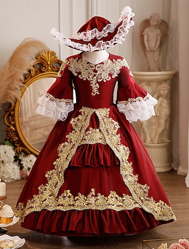  Retro Vintage Rokoko schick Maxi Cocktailkleid Zubehör Glockenärmel Prinzessin Schleife Retro Ballkleid Spitzkragen Kostüm Mädchen königlich Weihnachten Halloween Karneval Maskerade Hochzeitsfeier