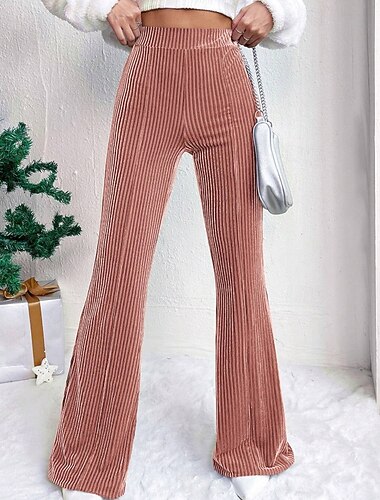  Mujer Perneras anchas Pantalones de Pana pantalones Ropa de calle Casual Longitud total Cintura Media Plano Cintura elástica Confortable Exterior Vacaciones Noche Vino Azul pavo real Rosa Caqui Otoño