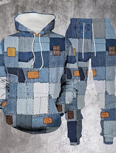  Per uomo Blocco di colori 2 pezzi Set di felpe 3D Tuta Felpa con Cappuccio Manica Lunga Pantaloni lunghi Con Cappuccio Casual Quotidiano Athleisure Abbigliamento quotidiano Stampa 3D Primavera