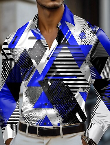  Per uomo Geometrico Blocco di colori Griglia / Plaid Camicia Camicia in raso Camicia elegante Manica Lunga Moda Casual Vacanza Abbigliamento Quotidiano Estate Primavera Autunno Collo ripiegato Stampa