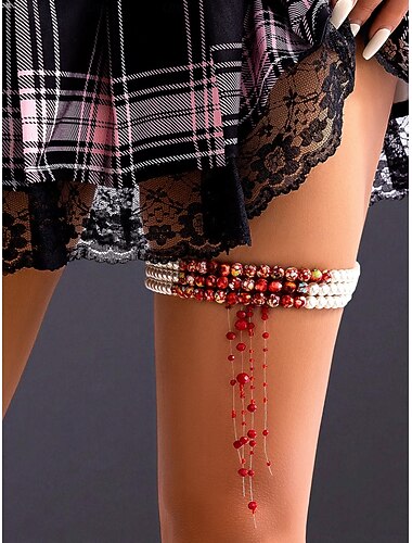  Gotische parel- en rode kraalkousen voor dames - sexy accessoire voor Halloween-feestjes