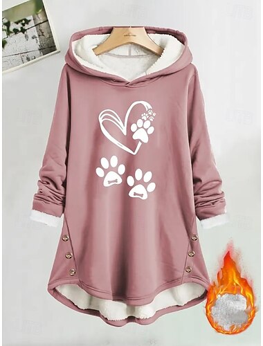 Dame Pullover hettegenser-genser Hjerte Grafisk Varm Fritid fuzzy Langermet Med hette Vanlige topper Avslappet Sport Trykt mønster Svart Rosa Blå Grå Høst Vinter