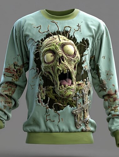  Halloween Per uomo 3D Zombi Felpa Punk Festa Girocollo Vacanza Verde chiaro Viola Girocollo 3D Tutte le stagioni progettista