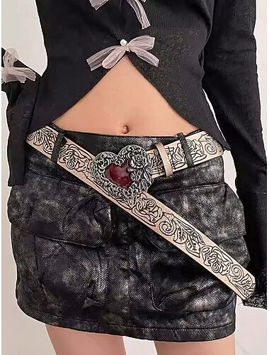  Halloween gothic leren riem met hartgesp voor dames – vintage gegraveerde tailleriem met roos voor kostuumfeesten, cosplay en avondje uit