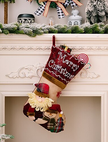  Julestrømpe 3D-tegneserie julenissensokk stor julegavepose til barn festlig høytidsdekorasjon perfekt sesongbasert hjemmepynt og festtilbehør