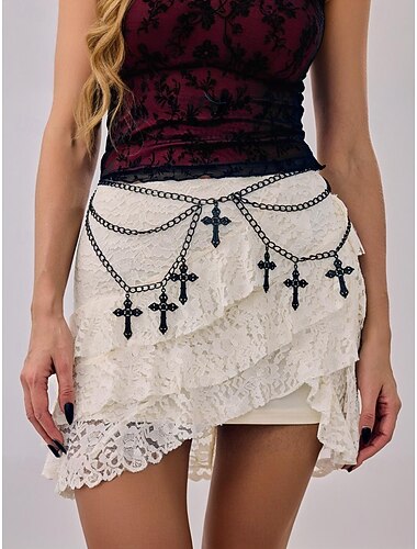  Gothic kruiskettingriem voor dames, punkrock kant taillesieraden voor Halloween-feesten en cosplay-outfits
