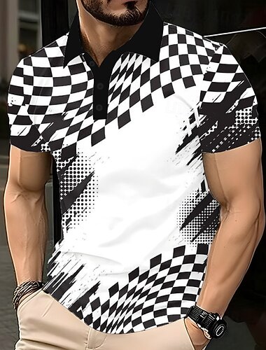  Voor heren Abstract Meetkundig Polo Korte mouw Poloshirt Revers Zakelijk informeel liiketoiminta Sportkleding 3D-afdrukken Knop Zomer Meerblauw Wit Geel