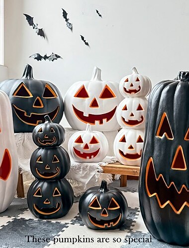  halloween sort og hvid græskar lanterne automatisk kontakt led haveparadis glødende kreativ atmosfærisk ornament