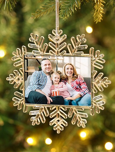  קישוט תמונה לחג המולד בהתאמה אישית, מסגרת פתית שלג, תמונה אקרילית בהתאמה אישית, קסם מתנה, קישוט עץ חג המולד לתלייה, מתנה לחג המולד עבורה/לו/למשפחה