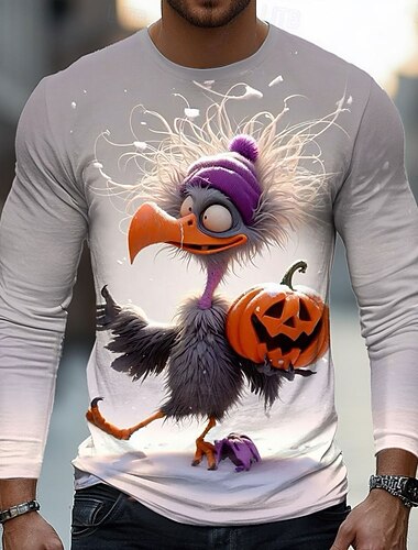  חג ליל כל הקדושים בגדי ריקוד גברים חיה דלעת 3D חולצה קצרה שרוול ארוך חולצה קצרה הדפסת תלת מימד צווארון עגול קצר חולצה אופנתי מוּגזָם רחוב קזו'אל יומי כחול בהיר כחול 1# חאקי קיץ אביב סתיו ביגוד S M L