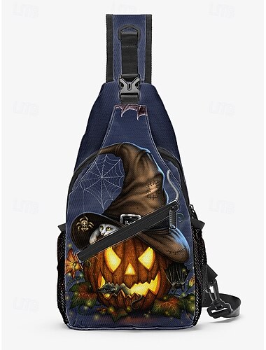  Sac bandoulière pour homme motif tête de mort d'Halloween par Sarah Richter – tête de mort d'inspiration vintage avec des touches d'orange, un art unique pour les fêtes d'Halloween, les festivals et les tenues décontractées