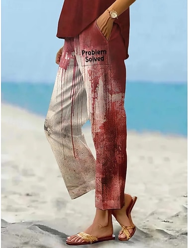 Damen-Chinos, Halloween-Hose, aktiv, lässig, lang, hohe Taille, Grafikdrucke, Graffiti-Taschendruck, elastisches Kordelzug-Design, Atmungsaktivität, weich, mikroelastisch, Urlaub, Straße, Alltagskleidung, Rot   Damen-Chinos, Halloween-Hose, aktiv, lässig, lang, hohe Taille, Grafikdrucke, Graffiti-Taschendruck, elastisches Kordelzug-Design, Atmungsaktivität, weich, mikroelastisch, Urlaub, Straße, Alltagskleidung, Rot