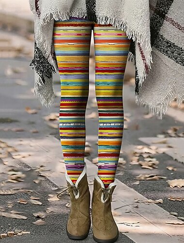  Dame Bukser Leggings Koselige leggings Gatemote Fritid Full lengde Høy Midje Stripet Elastisk midje Trykt mønster Pusteevne Bekvem Elastisk Feriereise Gate Dagligdagstøy Hvit Gul Rosa Rød Sommer Vår