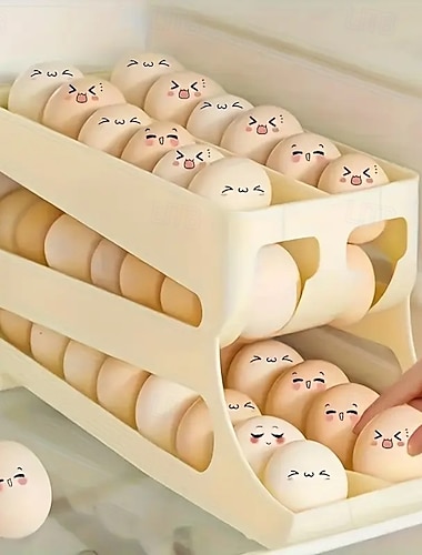  Portauova a doppio strato di grande capacità – contenitore per la conservazione del frigorifero domestico, organizer per alimenti per il bancone della cucina, l'armadietto e il frigorifero, contiene