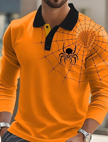  Halloween Ανδρικά ιστός αράχνης Πόλο Μακρυμάνικο Μπλουζάκια πόλο Πέτο Καθημερινό Δρόμος Ένδυση γυμναστικής και άθλησης Καθημερινά Ρούχα 3D εκτύπωση Κουμπιά Άνοιξη Φθινόπωρο Χειμώνας