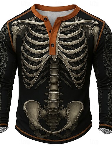  Voor heren Halloween Doodskoppen Coole schedels halloween-overhemd Henley-shirt T-shirts Lange mouw Vintage Modieus Ontwerper Halloween Geest Halloween Halloween feest Lente & Herfst Alle seizoenen