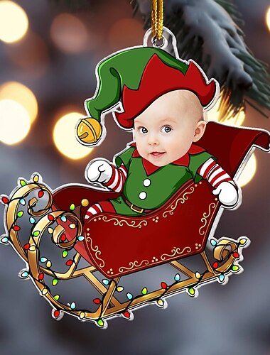  Personlig foto julepynt tilpasset ansikt søt baby med nisse slede juletrepynt juledekorasjon hengende anheng gaver