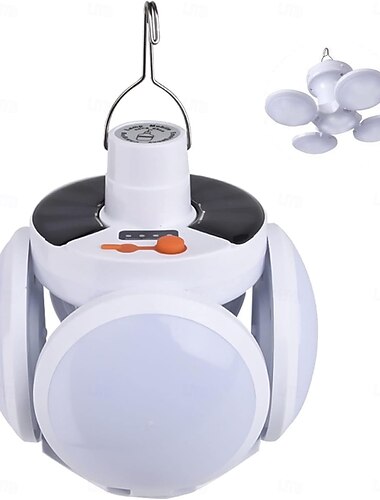  Ladattava retkilyhty koukulla, 1200 lumenia, vedenpitävä IPX7-LED-hätävalo - 1800 mAh akku, aurinko-/USB-lataus, 5 valotilaa telttailuun/vaellukseen/hurrikaanin aikana