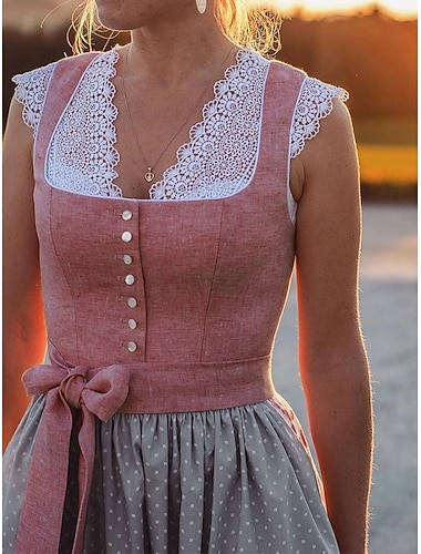  Oktoberfest Kleid Dirndl Trachtenkleider Dienstmädchen Bayerisch Deutsch Wiesn Damen Stoff im traditionellen Stil Kleid Schürze Ohne Bluse