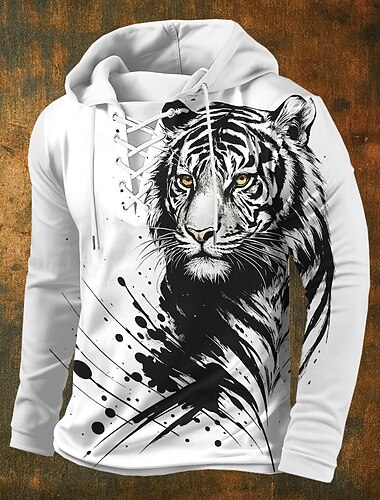  Homme Tigre Sweat à capuche Sweatshirt Élégant Vintage Rétro manche longue À capuche Vêtements de rue Noir Blanche Cordon de serrage Automne Hiver Designer S M L XL XXL XXXL