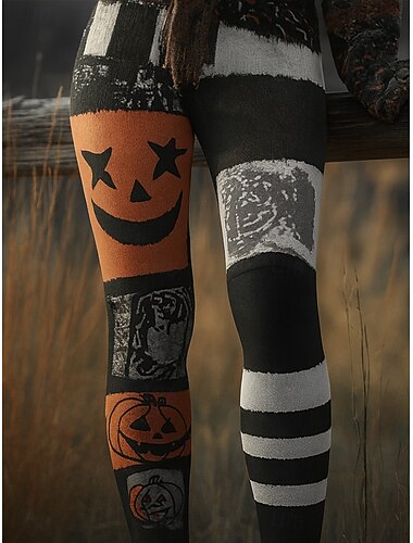  Dame Leggings Ferie Årgang Mote Full lengde Høy MidjePantsHalloween Grafisk Halloween Monster Printer Myk Pustende Elastisk Feriereise Gate Avslappet Lilla Oransje Aske-farget Vår Høst Vinter Slank