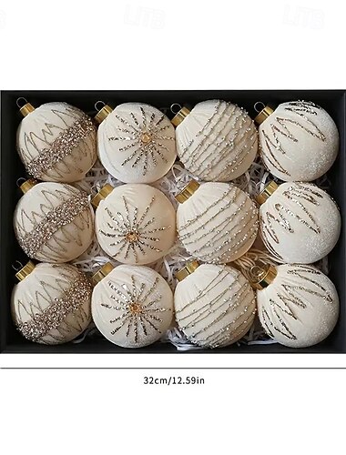  8 cm/12 stk. julekuler pynt glitrende diamant fløyelsinnpakket julekulesett glitter julekuler pynt flokket hengende anheng julekuler kuler til juletreet