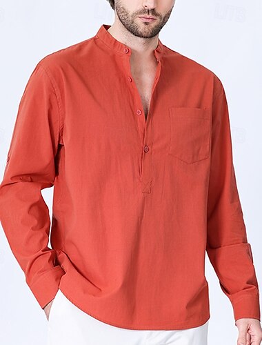  Per uomo Camicia Camicia con colletto alla coreana Camicia popover Camicia casual Nero Rosso Verde Kaki Grigio chiaro Manica Lunga Tinta unica Henley Feste Uscire Tasca Frontale Abbigliamento Moda