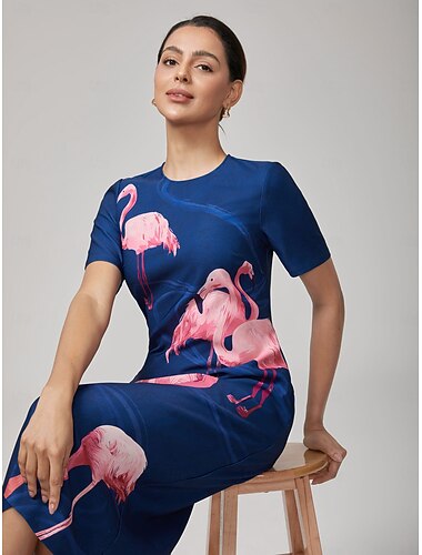  maxi-jurk met flamingoprint en stretch