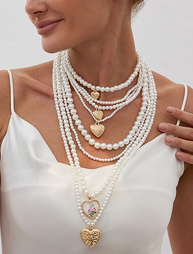  Collana con pendente Perla Per donna Elegante Artistico Lusso Perline Cuore Matrimonio Gocce Collana Per Matrimonio Feste Lavoro