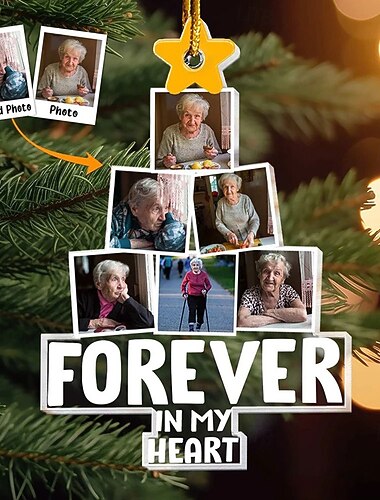  Personlig juletre-minnesmerkefotopynt Tilpasset bilde akryl 2D Forever in My Heart-dekor Juletre Juledekorasjon Hengende anheng Gaver til familie og venner