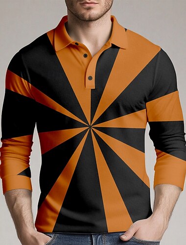  Voor heren Meetkundig Polo Lange mouw Poloshirt Overhemden met kraag Casual Buiten Sportkleding 3D-afdrukken Lente Herfst Winter blauw Bruin Leger Groen
