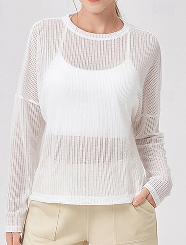  Dame Sportsklær Yogaskjorter Treningstopper Crew-hals Pustende Langermet sport Helfarge Topper Til Treningsstudio Treningsklær Sport Løstsittende Sportsklær