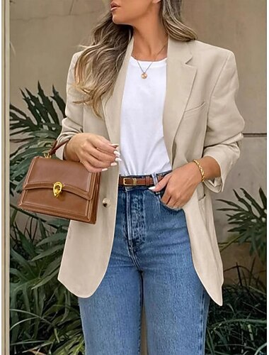  Mujer chaqueta Cómodo Transpirable Bolsillo Moda Estilo de Oficina Plano Exterior Casual Diario Botonadura Simple Regular Diseño Ajuste regular Manga Larga Ropa de calle Negro Blanco Caqui Primavera
