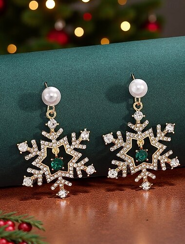 Pendientes colgantes de copo de nieve navideño con cristales de colores brillantes, pendientes festivos para mujer, elegante regalo de joyería de invierno para la fiesta de Navidad.   Pendientes colgantes de copo de nieve navideño con cristales de colores brillantes, pendientes festivos para mujer, elegante regalo de joyería de invierno para la fiesta de Navidad.