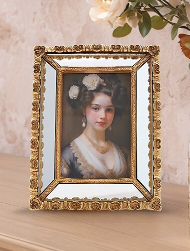  Cadre photo décoratif à motif de feuilles de fougère dorées avec incrustation de miroir – cadre photo décoratif pour la maison, horizontal &utilisation verticale pour chambre à coucher, bureau, bureau