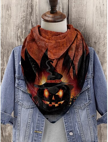  Halloween pompoen print sjaal voor dames – zachte driehoekige bandana nekwikkel voor feest-, cosplay- en herfstfestivaloutfits