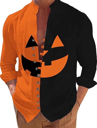  Halloween Ανδρικά Κολοκύθα Κοστούμια Halloween Πουκάμισο Πουκάμισο με γιακά Μακρυμάνικο Σκούρο γοτθικό στυλ ΕΞΩΤΕΡΙΚΟΥ ΧΩΡΟΥ Αργίες Άνοιξη Φθινόπωρο Μανδαρίνο Κολλάρο Κορδέλα Κολάρο