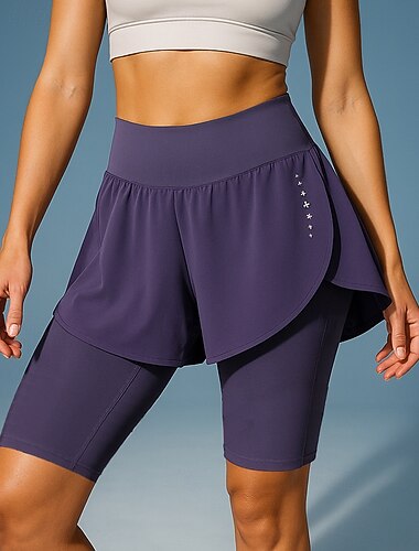  Dame Løpeshorts med tights Treningsshorts 2 i 1 Høy Midje Bunner treningsklær Treningssenter Trening Hurtigtørkende Pustende Treningsøkt Utendørs Løp Tett passform Sports Sportsklær Ensfarget Svart