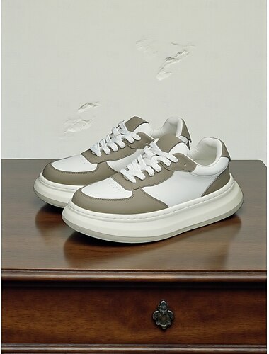  Heren dikke sneakers - imitatieleren veterschoenen met dikke zool, casual streetwear schoenen voor urban stijl en sportieve outfits