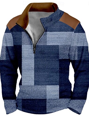  Per uomo Geometrico Plaid Felpa Sport Moda Manica Lunga Collo alla coreana Casa Feste Lavoro Blu Viola Autunno Inverno progettista