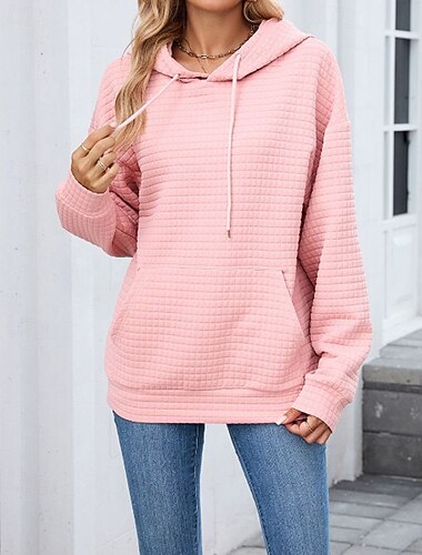  Női Textúra blúz Pulóver Hoodie pulóver Sima Utcai sikk Alkalmi Hosszú ujj Kapucni Normál felsők Utca Szabadság Alkalmi Zseb Fekete Arcpír rózsaszín Barna Khakizöld Szürke Ősz