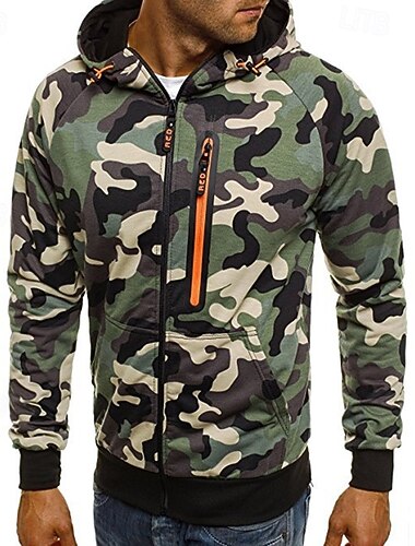  Pánské Kapuce Mikina s kapucí na zip Taktická mikina s kapucí Mikina s kapucí Trávová zelená Šedá Kapuce Kamuflážní barva Zip Sporty a outdoor Ležérní Denní Šik ven Chladný Sportovní oblečení Jaro