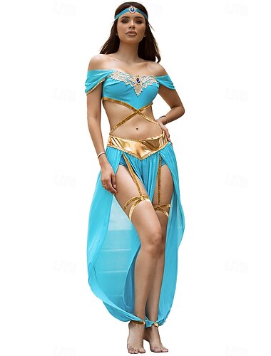  אלאדין ומנורת הקסמים נסיכות Jasmine תחפושת מסיבת נושא תלבושות ריקוד קוספליי תחפושות משחק של דמויות מסרטים for בגדי ריקוד נשים מבוגרים האלווין (ליל כל הקדושים) קרנבל הצגה מפלגה נשף מסכות