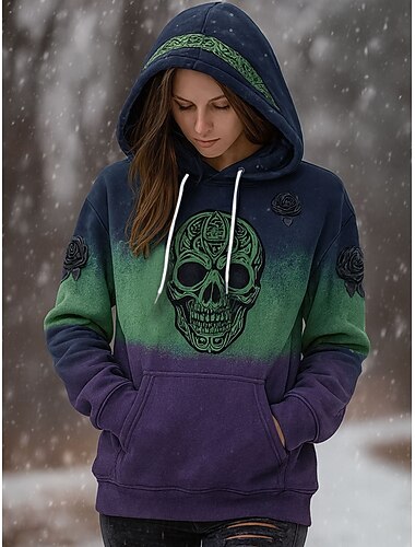 Frauen Pullover Hoodie Sweatshirt Schädel Grafik Lässig Langarm Kapuze Reguläre Tops Party Abendmode Straße Alltagsmode Blau Lila Braun Grün Grau Frühling Herbst Winter   Frauen Pullover Hoodie Sweatshirt Schädel Grafik Lässig Langarm Kapuze Reguläre Tops Party Abendmode Straße Alltagsmode Blau Lila Braun Grün Grau Frühling Herbst Winter