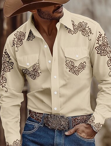  Per uomo Stampa Floreale Etnico Fiori Camicia Camicia Western Camicia da cowboy Manica Lunga Vintage Retrò All'aperto Casuale Abbigliamento da lavoro Estate Primavera Autunno Collo ripiegato Due