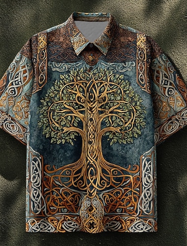  Per uomo Celti Albero della vita Camicia Camicia Estiva Camicia con Bottoni Manica Corta Vintage Retrò Abbigliamento Quotidiano Ferie Estate Primavera Collo ripiegato Stampa 3D camicie con colletto
