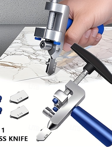  2-in-1 manuelles Glas &Fliesenschneider mit Diamant-Rollenrad - Präzisions-Schneidwerkzeug für Heimwerker &Konstruktion, verstellbarer Metallfuß &Klemmen, leichtes tragbares Design